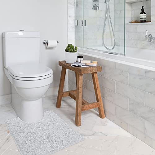 LuxUrux White Bath Mat-Extra-Soft Bath Shower Bathroom Rug,1'' Chenille Microfiber Material, Super Absorbent Shaggy Bath Rug. Machine Wash & Dry (20 x 20 inch, White) - color: White, size: 20'' X 20'' U