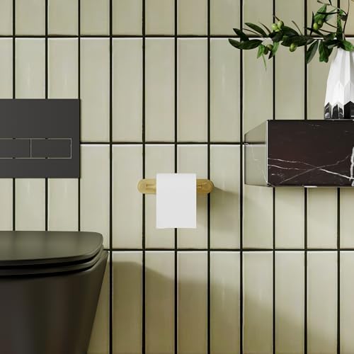 Adhesive Toilet Paper Holder Gold Double Post Pivoting Bathroom Toilet Tissue Holder Roll Holder Stick On No Drilling Stainless Steel and Zinc Alloy - color: Brushed Gold