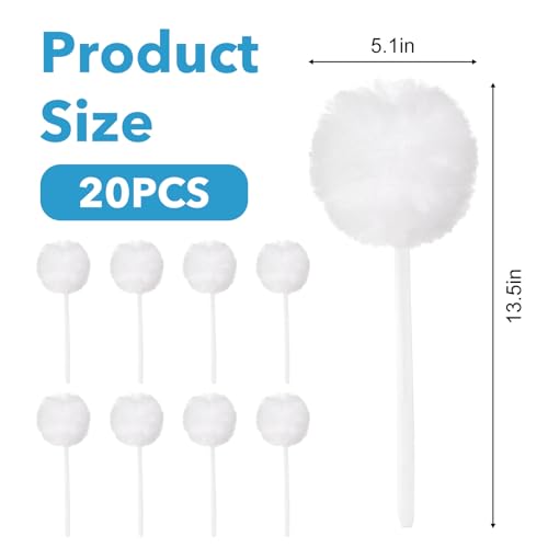 20 Pack Soft Toilet Brush, Disposable Toilet Bowl Brush with Long Plastic Handle, White Silk Cotton Toilet Bowl Mop for Bathroom Toilets, Sink, Bathtub, 11 x 4.3 Inch, Without Cup