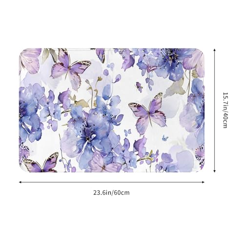 Bath Mat Flower Butterfly Purple Floral Watercolor Butterflies Quick Dry Bathroom Rugs Non Slip Absorbent Shower Flannel Rug Floor Mat for Bathroom,Bathtub,Sink,Bedroom,16"X24" - color: Cay10