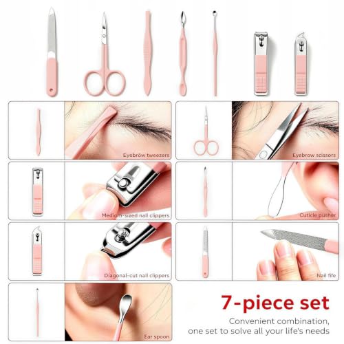 Manicure Set Nail Clippers Grooming Kit with Travel Case, Personal Care Tools Birthday Fathers Mothers Day Gifts for Men Women (Pink) - color: Pink
