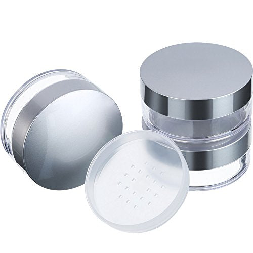 Hotop 3 Pieces 50ml Empty Loose Powder Containers Travel Face Makeup Case Kit Refillable Portable Dusting Jars with Sifter and Lids for Blush Setting Powder Face Makeup (Plastic,Silver Lid)