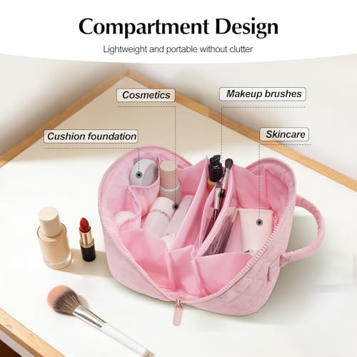 honitty Makeup Bag, Quilted Makeup Bag, Puffy Travel Make up Bags, Cosmetic Organizer Bag, Waterproof Toiletry Bag for Women - color: Pink