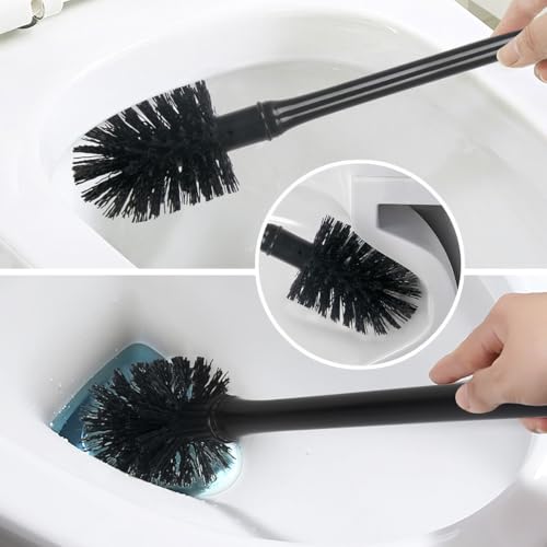 CELOX Black Toilet Plunger and Brush Set with Holder for Bathroom, 1 Set,Silver-Black - color: Silver-black