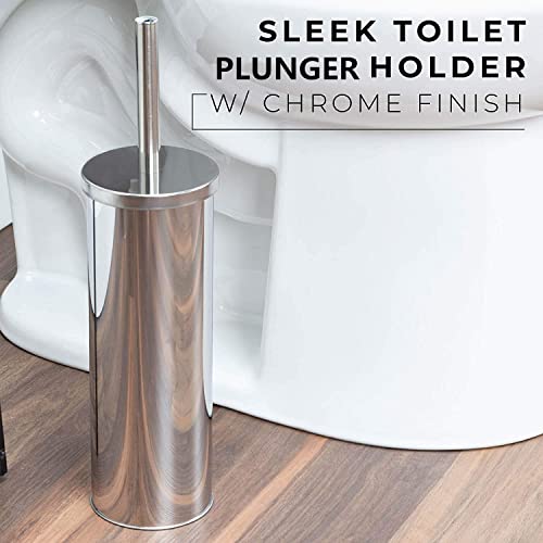 Chrome Toilet Plunger with Holder Bathroom Metal Canister Holder Drip Cup, Heavy Duty, Deep Cleaning Silver - color: Silver