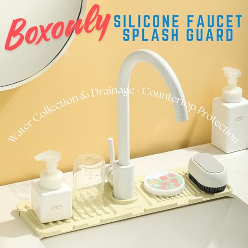 Silicone Sink Splash Guard, Non-Slip Faucet Mat for Kitchen and Bathroom, Quick Drainage, 17.5" x 5.7" / 44.5 x 14.5 cm, Ideal for Drying Countertops - White, Set of 1 - color: White