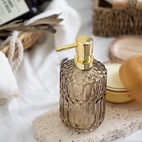 EMPO Clear Glass Soap Dispenser with ABS Plastic Pump, Crystal Lotion Dispensers for Kitchen Sink, Bathroom (Brown) - color: Brown