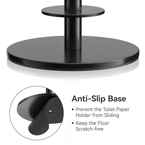Black Toilet Paper Holder Stand for Spare Rolls Storage, Stainless Steel Freestanding Toilet Paper Holder with Shelf Hold 5 Paper Rolls - color: Matte Black