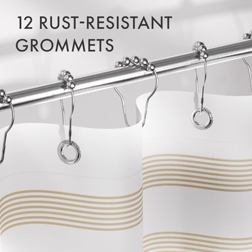 AmazerBath Beige Shower Curtain, 72x72 Washable Cloth Neutral Light Tan Shower Curtain with 12 Hooks, Fabric Khaki and White Striped Set, Farmhouse Bathroom Shower Curtain - color: A- Khaki Stripe +12 Metal Hooks, size: 72"W x 72"L (Pack of 1)
