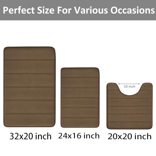 RUN HELIX Brown Bathroom Rugs Memory Foam Bath Mat Set 3 Piece Non-Slip Bath Rugs, Absorbent Shaggy Mats, Machine Wash,Perfect Plush Mats, Bathroom Carpets Set with U-Shaped Toilet Mat-Bedroom Rug - color: Brown