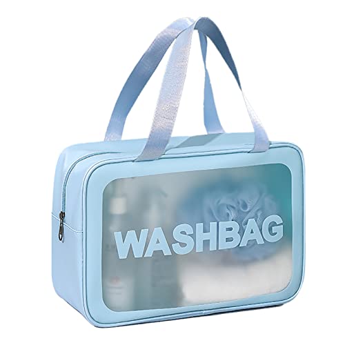 DAPOWER Travel Toiletry Bag for Women and Men, Matte Translucent Toiletry Bag with Handy Handle, Makeup Cosmetic Organizer Bag for Travel Toiletries Accessories (Blue) - color: Blue