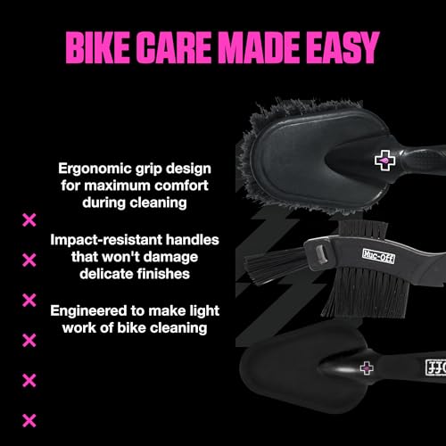 Muc-Off 220 3 Piece Premium Brush Kit - Includes 3 Bike Cleaning Brushes With Durable Nylon Bristles And Ergonomic Rubberised Handles To Minimise Impact - size: 3 Piece