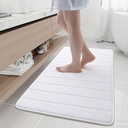 Buganda Memory Foam Bath Mat, 47" x 24", Ultra Soft Bathroom Rugs, Water Absorbent and Machine Washable Bath Rug Runner for Bathroom, Shower, and Tub, White - color: White, size: 47" X 24"