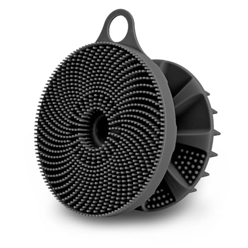 INNERNEED 2in1 Silicone Body Scrubber & Scalp Massager Shampoo Brush, Black | Food-Grade Soft Material, More Hygienic, Easily Lather, Convenient for Travel, Gym, Business,etc - color: Black