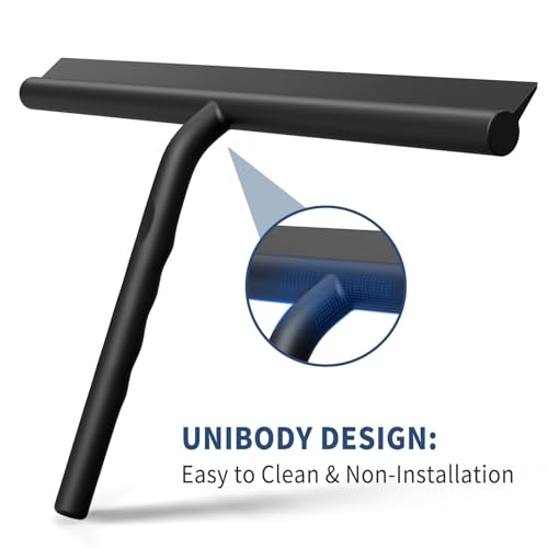 ecooe Silicone Shower Squeegee with Hanger, 11″/28cm Shower Squeegee for Glass Doors, Black Window Squeegee Scraper with Stainless Steel Core for Home Bathroom Kitchen Car Glass Doors - size: 02-Black 11″/28cm