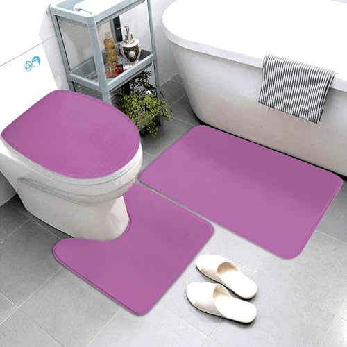Bathroom Rugs Set 3 Piece Elegant Simple Bold Purple Bath Rug Mat Set, Non Slip Absorbent Bathroom Decor Mat, Toilet Lid Cover & U Shaped Contour Rug - color: Bold Purple, size: 1'8" x 2'6" (Rectangular)