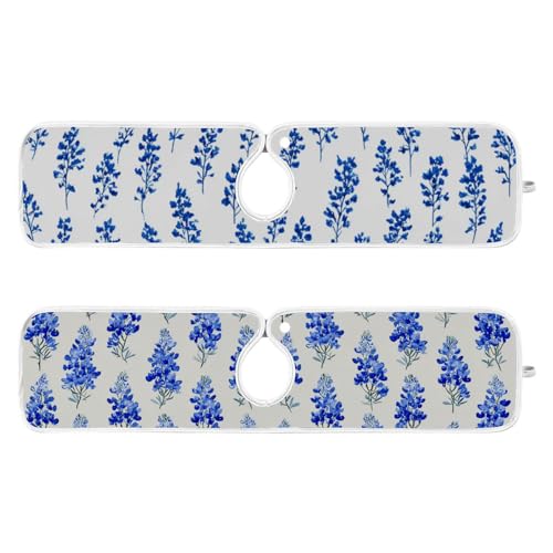 Small Bluebonnet Flower Watercolor Bluebonnets Sink Mat for Faucet Sink Splash Guard Faucet Handle Drip Catcher for Kitchen Bathroom Absorbent Microfiber Dish Drying Mat with 1 Hole 2pcs M - color: Small Bluebonnet Flower Watercolor Bluebonnets, size: 23.