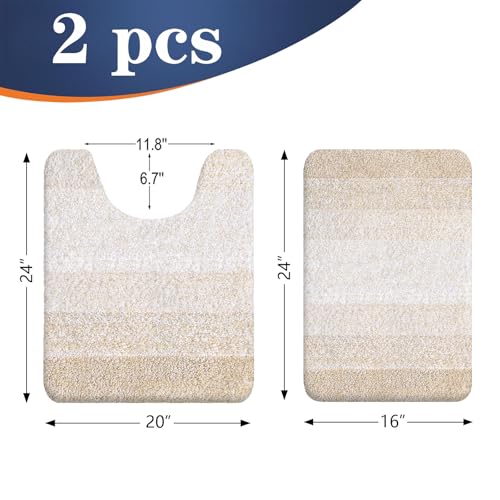 OLANLY Bathroom Rug Set 2 Piece, Soft Absorbent Microfiber Bath Mats and U-Shaped Contour Toilet Rug, Non-Slip, Machine Wash Dry, Plush Shaggy Bath Mats for Bathroom (24"x16"+24"x20", Light Beige) - color: Light Beige, size: 24" X 16" + U24" X 20"
