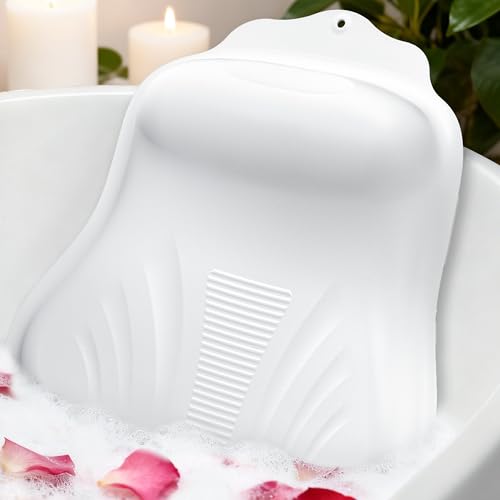 Bath Pillow for Tub, Adjustable Silicone Bathtub Pillows for Head and Neck, 0"–2.3" Neck Support, 34 Suction Cups, Easy to Clean, No Machine Wash Needed (White) - color: White