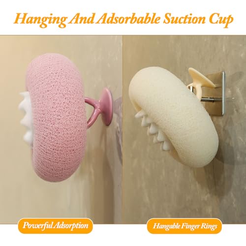 2Pcs Upgrade 2-in-1 Sunflower Bath Ball,Super Soft Sunflower Suction Cup Bath Ball，Bath Loofah with Suction Cup, Exfoliating Bath Sponges for Shower Women Men(Beige+Purple) - style: Beige+Purple