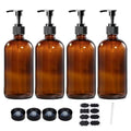 4 Pack 16 oz Amber Glass Bottles with Pumps for Shampoo, Essential Oils, Cleaning Products, Lotions, Aromatherapy Oil, Pump Bottles, Refillable Containers with Cap, 8 Chalk Labels, 1 Pen - size: 16 oz Amber 4Pack