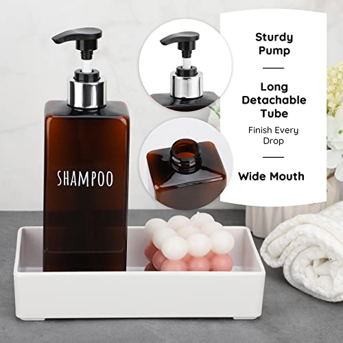 Segbeauty Shampoo and Conditioner Dispenser, 3 Packs 16.9oz Refillable Bathroom Soap Dispenser Set, 500ml Plastic Square Shower Press Pump Bottles Liquid Lotion Dispenser for Kitchen Sink Amber - color: Dark Amber, style: 16.9oz-Silver Pump