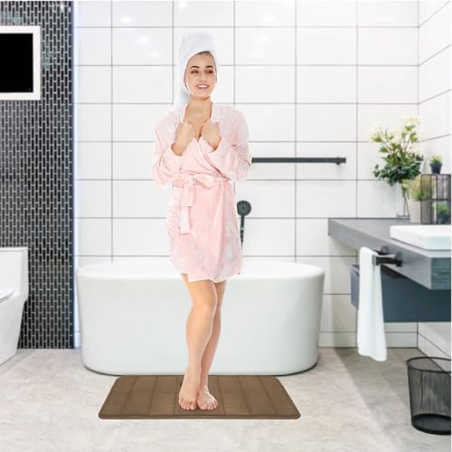 RUN HELIX Brown Bathroom Rugs Memory Foam Bath Mat Set 3 Piece Non-Slip Bath Rugs, Absorbent Shaggy Mats, Machine Wash,Perfect Plush Mats, Bathroom Carpets Set with U-Shaped Toilet Mat-Bedroom Rug - color: Brown