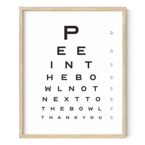 HAUS AND HUES Funny Bathroom Signs – Eye Exam Restroom Print, Playful Home Wall Accent, Witty Washroom Artwork (16x20, Beige Frame) - color: Eye Exam, size: 16"L x 20"W, style: Beige Framed