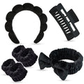 7 Pcs Spa Set, Facial Headband and Wristband Set, Skincare Accessories, College Style Girl Idea Gifts, Hair Accessories for Women and Girls (Black) - color: Black