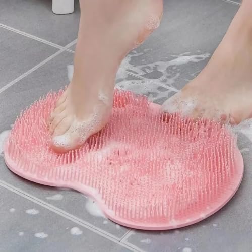 2-Pack Shower Foot Scrubber Mat for Seniors, Men, Women | Strong Grip Silicone Back, Suction Cups, No Bend Deep Clean, Massage Pad