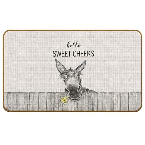 Hello Sweet Cheeks Bathroom Decor, Donkey Doormat, Funny Western Funny Donkey Doormat for Farmhouse Bathroom Restroom Washroom Decor,17×30inch