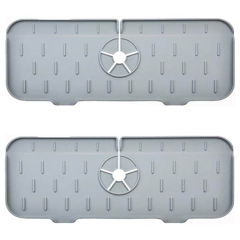 2Pcs Silicone Kitchen Sink Splash Guard Faucet Handle Drip Catcher Tray Mat For Kitchen Counter Bathroom Kitchen (Grey) - color: Grey