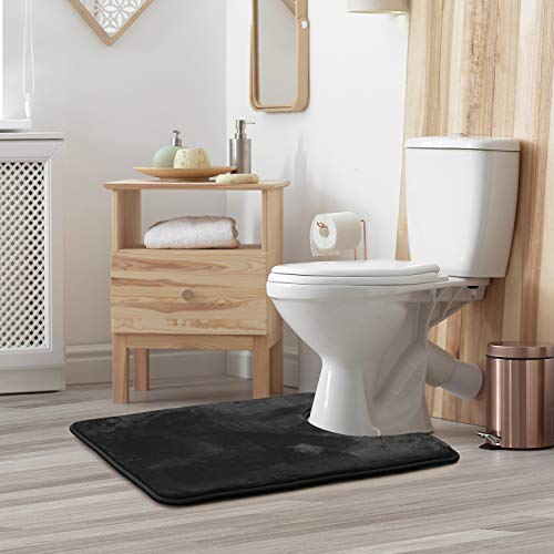 Clara Clark Bathroom Rugs, Velvet Memory Foam Bath Mat, Non-Slip, Machine Washable Bath Rugs - Dries Quickly, Ultra Soft Plush Bath Mats for Bathroom, 20 x 24, Black - color: Black, style: Contour