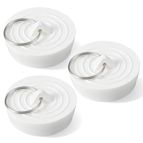 Rubber Sink Stopper, 3 PCS 1-3/4 Inch Bath Tub Drain Stoppers with Hanging Ring Sink Drain Plug Bathtub Drain Cover for Kitchen Bathroom Shower Laundry (White)