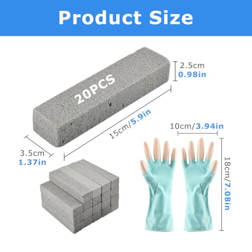 20Pcs Pools Pumice Stone W/ 1 Pair Cleaning Gloves - Pumice-Scouring Pad,Pool-Cleaning Block Swimming Pumice-Pool Tile Stone for Removing Toilet Bowl Ring,Bath,Pool