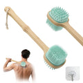 Silicone Back Scrubber for Shower, Silicone Bath Body Brush Loofah with Long Handle, Dual-Sided Shower Brush for Body, Lake Blue Exfoliating Body Scrubber for Men Women, Back Washer for Men with Hook - size: lake blue-1pcs
