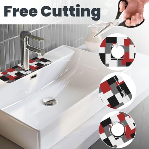 Grey Black White Plaid Square Red 15" X 5.5" Kitchen Sink Splash Guard Faucet Faucet Guard Draining Mat Sink Splash Guard Faucet Kitchen Bathroom - color: Grey Black White Plaid Square Red