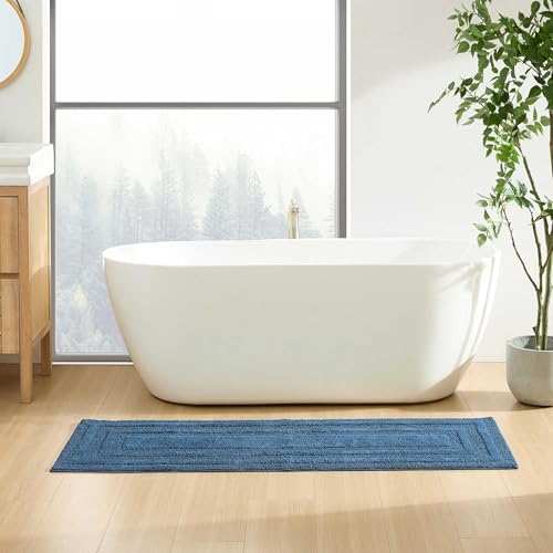 Eddie Bauer - Bathroom Rug, 100% Soft Plush Tufted Cotton Runner Rug, Highly Absorbent, Quick-Dry, and Skid-Resistant Backing (Logan Indigo Blue, 22" x 60") - color: Indigo Blue, style: 22" x 60"