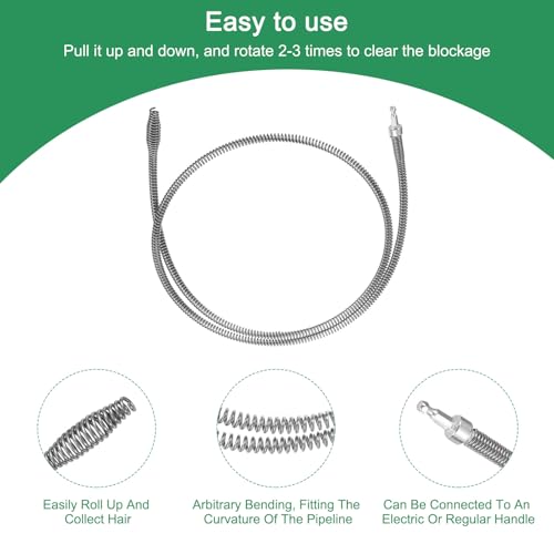 uxcell 1 Pcs Drain Clog Remover 59 inch 1.5 M 10mm Thick, Drain Augers Hair Remover Spring Cable with Electric Drill Connector, Plumbing Snake for Kitchen Sink, Bathtub Drain Toilet - size: 59 Inch