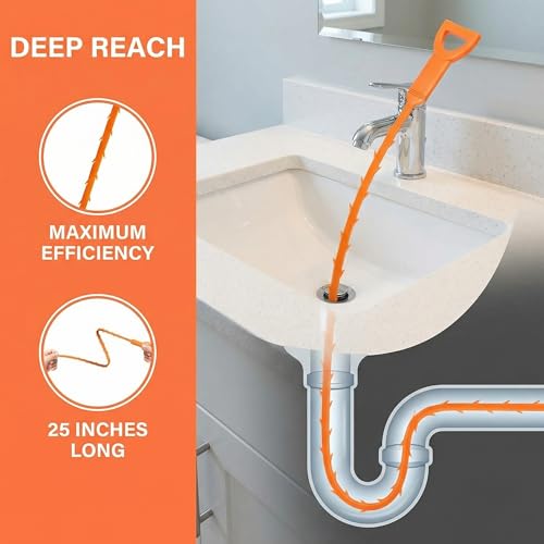 3 Pack 25 Inch Drain Snake Set - Drain Cleaner with Grip Handle Effectively Clean Hair and Other Clog for Toilet, Kitchen Sink, Bathroom Tub and Sewer
