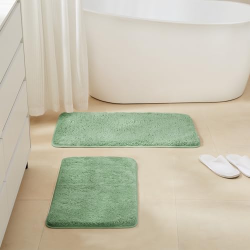 TECHMILLY Super Soft Shaggy Bathroom Rugs Sets 2 Piece, Absorbent Thick Non Slip Microfiber Bath Rugs, Quick Dry Machine Washable Bath Mat for Bathroom Floor, Bathtub and Shower 17"x24" - color: Sage, size: 17'' x 24'' (2 Piece)
