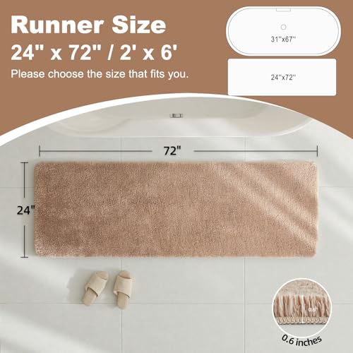 TYUU Bathroom Runner Rug, Ultra Soft Long Bath Mat Super Absorbent Quick Dry Bathroom Runner Rugs 24 x 72 Non Slip Washable, Beige 24" x 72" - color: Beige, size: 24" x 72"