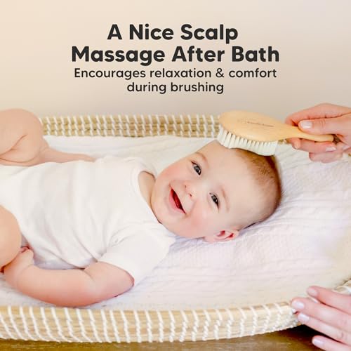 Wooden Baby Hair Brush for Toddler, Infant Cradle Cap (Walnut, Petite) | Soft Goat Bristles Brush for Newborn Girl, Boy Hair, Scalp, Styling, Gentle Grooming, Baby Comb, Baby Bath Essentials - color: Walnut, size: Oval, Petite 5"