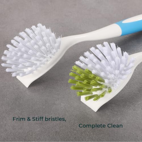 Dish Brush with Handle, Firm & Stiff Bristles Dish Scrubber for Pots, Pans & Sink Cleaning, 2 Pack - color: Yellow & Blue 2 Pack