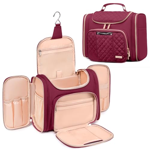 Tealari Large Toiletry Bag for Women Men,Bathroom Bag,Water Resistant Shower Bag,Makeup Bag,Toiletry Bags for Traveling,Hanging Toiletry Bag with Transparent Waterproof Phone Pocket - color: Wine Red