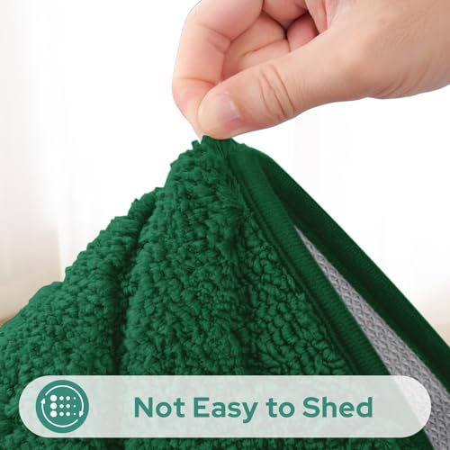 HOMEIDEAS Dark Green Bathroom Rug Set 2 Piece, Soft Microfiber Tufted Bath Mats, Super Absorbent Non Slip, Machine Washable Bathroom Rugs for Tub, Shower and Floor, 20" x 32" Plus 16" x 24" - color: Dark Green