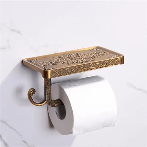 Vintage Toilet Paper Holder Wall Mount Toilet Roll Holder with Shelf and Hook Bronze Antique Bathroom Accessories Toilet Tissue Roll Holder Hanger Aluminum Material (Bronze Finish) - color: Bronze