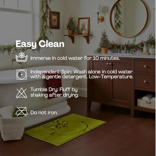 Collectibles Grinch by Dr. Seuss Holiday & Christmas Non Slip Plush Poly Knit Bathroom Mat Rug, 21x34, (Officially Licensed Product) by Franco - color: Grinch