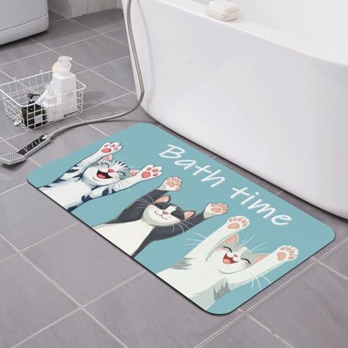 Funny Cat Bath mats Quick Dry Absorbent Bath Rugs Rubber Non Slip Bath Mat for Bathroom Floor Tub Shower Sink 16"×24" - color: Funny Cat, size: 16"x24"