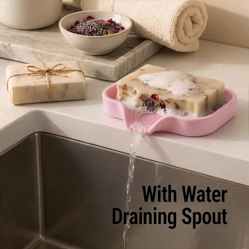 Zulay Kitchen Small Silicone Sponge Holder (4.9x3.3”) – Space-Saving Sink Organizer Tray for Sponge, Soap, Brush & More – Compact Non-Slip Dish for Kitchen & Bathroom (Pink) - color: Pink (Small), size: Small (4.9x3.3)